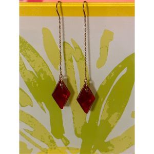 488. Gold filled threader earrings Austrian Crystal ￼Red Magma